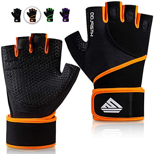 Workout Gloves Gym Gloves Weight Lifting Gloves for Men Women with Full Palm Pad,Strong Wrist Wraps Support,Enhanced Grip,for Fitness,Training,Weightlifting,Exercise - color: Black&Orange, size: X-Large