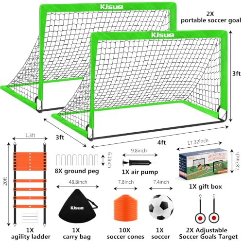 Soccer Goal, Kids Soccer Goals for Backyard Set of 2, Pop Up Soccer Net - color: Green, size: 4X3 FT