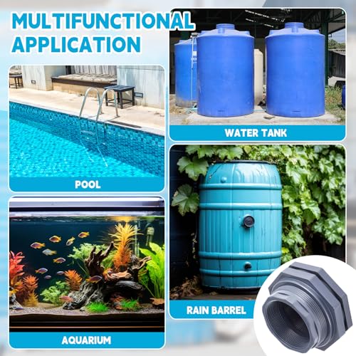 2 Pcs 4 Inch Bulkhead Fitting PVC Water Tank Connector Plumbing Pipe Threaded Bulkhead Fitting NPT for Rain Barrels, Water Tanks, Aquariums, Tubs, Pools - size: 4 Inch