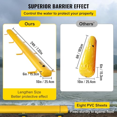 Flood Barrier, Flood Bags, Sandbag Alternative, Water Barrier for Flooding with Great Waterproof Effect, Reusable PVC Water Diversion Tubes, Lightweight Flood Barriers for Home, Door, Garage