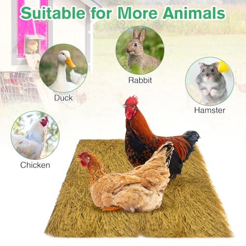 4 Pcs Chicken Nesting Pads Artificial Grass Rug Carpet Synthetic Turf Mat 12"x12" Washable Chicken Coop Bedding Laying Garden Lawn Indoor/Outdoor Bedding for Chicken Hen Small Pets(Brown)