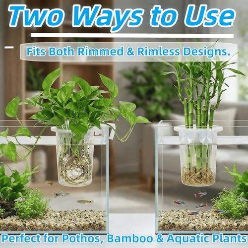 2 Pack Upgraded Aquarium Plant Holder, Large Fish Tank Plant Holder with Suction Cup and 3 Size Hooks for Different Tank Thickness