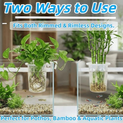 2 Pack Upgraded Aquarium Plant Holder, Large Fish Tank Plant Holder with Suction Cup and 3 Size Hooks for Different Tank Thickness