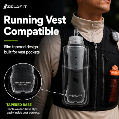 ZelaFit® 2x Running Water Bottle 500ml - Collapsible Water Bottle, Perfect Running Accessories - Hydration Vest Compatible Leakproof Soft Flask - Easy-Fill and Lightweight (1)