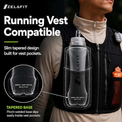 ZelaFit® 2x Running Water Bottle 500ml - Collapsible Water Bottle, Perfect Running Accessories - Hydration Vest Compatible Leakproof Soft Flask - Easy-Fill and Lightweight (1)