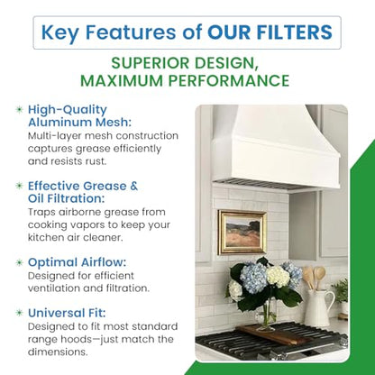 Range Hood Filter Replacement for Stove Exhaust Fan, Aluminum Vent Filter to Trap Grease & Smoke, Range Hood Grease Filters Filters, Universal Compatibility 97007696 & GE WB2X2052