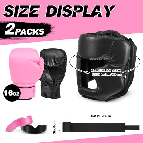 Kanayu 14 Pcs Boxing Gloves and Headgear Set for Beginners Youth 16 Ounce Boxing Gloves Headgear Helmet Hand Wraps Mouth Guards Equipment for Beginners Training Equipment Gifts - color: Black, Pink