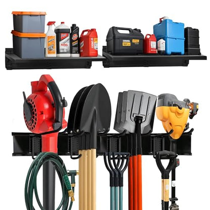 TIDYME Garage Tool Organizer Wall Mount 64", 2 Shelves & 4 Double Hooks - size: 64"