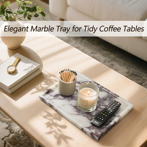 100% Real Luxury Natural Marble Vanity Tray Genuine Calacatta Viola Marble Stone Storage Trays for Home Decor Bathroom Vanity Dresser Kitchen, Non-Resin/Non-Ceramic, 11.7" x 7.8"