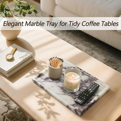 100% Real Luxury Natural Marble Vanity Tray Genuine Calacatta Viola Marble Stone Storage Trays for Home Decor Bathroom Vanity Dresser Kitchen, Non-Resin/Non-Ceramic, 11.7" x 7.8"