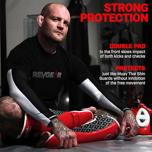 Revgear Superlite Light Weight Leather Shin Guards | for Martial Arts/MMA - color: Red, size: Large