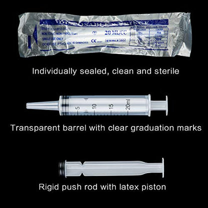 20 Packs 20ml/cc Plastic Syringes Liquid Measuring Syringe with Measurement Needleless Sterile and Individually Sealed for Measuring Liquids Feeding Pets Gardening Oil or Glue Applicator Favors