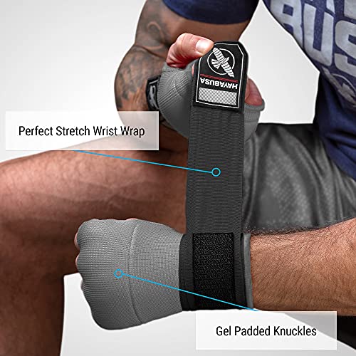 Hayabusa Quick Gel Hand Wrap Boxing Gloves | Slip-On Design, Padded Knuckle Protection, Hook and Loop Closure, Muay Thai Kickboxing, Men and Women, Sparring - color: Grey, size: Large