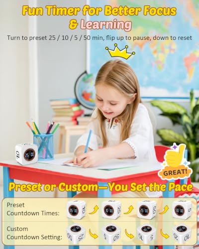 Digital Pomodoro Timer Cube 5/10/25/50min Preset, Silent & Sound Alarm - color: White