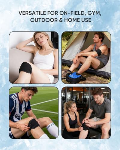 Reusable Ice Pack Wrap Kit for Knee, Long Lasting Cold Packs | Pain Relief & Sports Recovery, Wearable & Portable, 4 Gel Packs, 2 Wraps, Ice Block & Insulated Cooler Bag