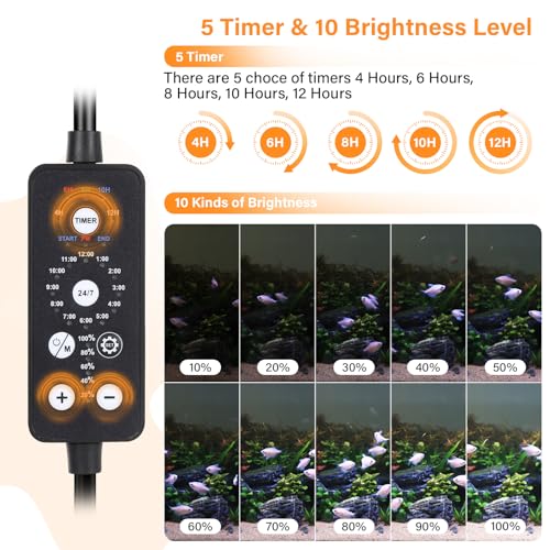 hygger Submersible LED Aquarium Light, 17W 19in 24/7 Mode Fish Tank Light with 5 Rows Beads, with Timer 9 Colors and Adjustable Brightness, Full Spectrum IP68 Waterproof Light for Fish Tank 20-35 inch