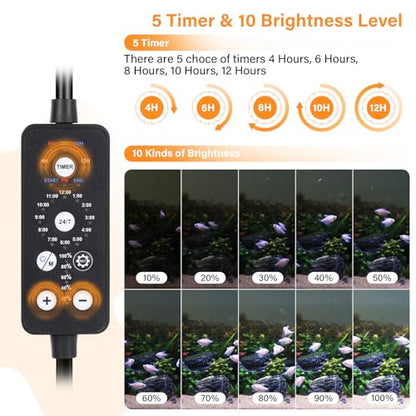 hygger Submersible LED Aquarium Light, 17W 19in 24/7 Mode Fish Tank Light with 5 Rows Beads, with Timer 9 Colors and Adjustable Brightness, Full Spectrum IP68 Waterproof Light for Fish Tank 20-35 inch