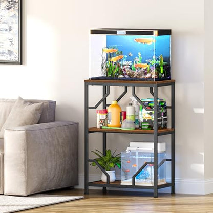 Snughome 10 Gallon Aquarium Stand, Fish Tank Stand with 3 Tier Storage, Heavy Duty Metal Terrarium Stand for Home Office, 21.26" x 11.81" x 30.51", Rustic Brown