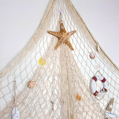 80"x40" Fish Net Decorations, Natural Cotton Fishing Net Decor Fishnet Rope Decoration for Under The Sea Hawaiian Pirate Ocean Beach Themed Party (1 Pack)