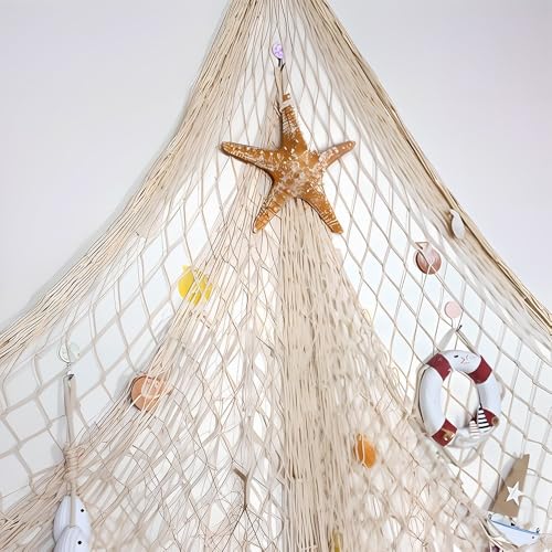 80"x40" Fish Net Decorations, Natural Cotton Fishing Net Decor Fishnet Rope Decoration for Under The Sea Hawaiian Pirate Ocean Beach Themed Party (2 Pack)