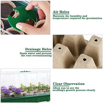 4 Pack Seed Starter Tray Set Plants Growing Trays Peat Pots for Seedlings with Seed Starter Pots, Plastic Germination Tray, Plant Labels, Tool for Flower Vegetable Planting, Green