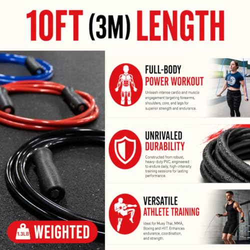Elite Jumps Muay Thai 2.0 Weighted Jump Rope for MMA, 1.1 lbs, 8 ft - color: Black