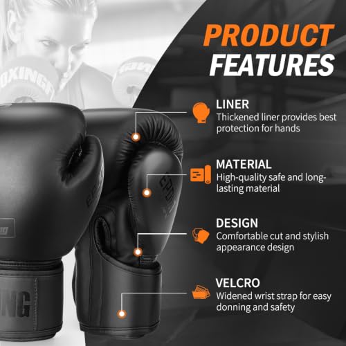 Boxing Gloves for Men Women Adults - color: Black, size: 10oz