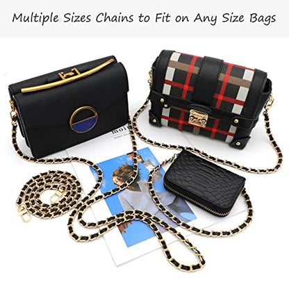 Gold Purse Chain & Strap, 4 Sizes - DIY Handbag, Shoulder, Crossbody Bag Chain - Leather, Braided - 15.4, 23.6, 31.4, 47.2 Inch - Black/Gold - color: Black(gold)