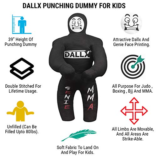 DALLX Kids Grappling Dummy for Fitness Training Practice Wrestling Judo Karate MMA Punching Dummy for Kids Jiu-Jitsu - UNFILLED - color: Black