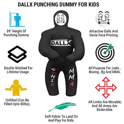 DALLX Kids Grappling Dummy for Fitness Training Practice Wrestling Judo Karate MMA Punching Dummy for Kids Jiu-Jitsu - UNFILLED - color: Black