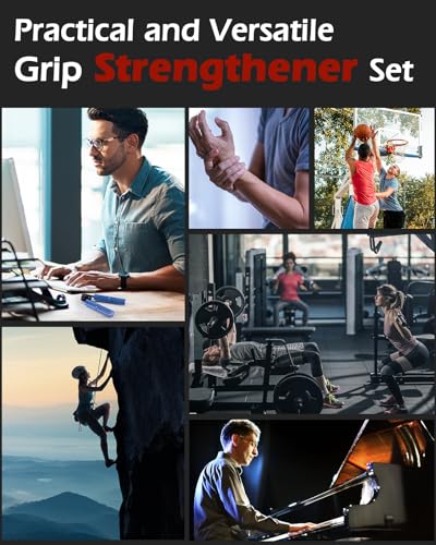 Hozzen Grip Strength Trainer, 6 Pack Grip Strength Trainer Set (50-350LB), No Slip Hand Grip Strengthener, Wrist Forearm Strengthener with Grip Tape for Strength Training, Exercise, Injury Recovery - color: Silver+Blue+Red+Orange+Dark Gray+Black (100-350