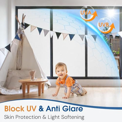 Homein Frosted Glass Window Privacy Film with Tools UV Blocking Privacy Film for Glass Windows, Static Cling No Glue Removable Reusable Anti Glare for Home Day and Night, Pure 17.5" x 78.7"