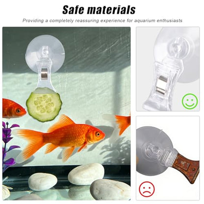 6pcs Aquarium Suction Cup with Clips, Clear Fish Feeding Tool Strong Veggie Feed Holder Plant Leaf Clip for Fish Tank Accessories