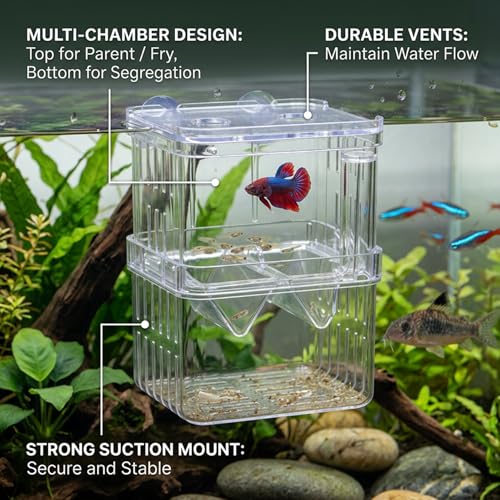 Aquarium Breeder Box, Breeder Box for Fish Tank 2 Layer Transparent Aquarium with Sucrion Cups Plastic Fish Breeding Boxes for Small Shrimp Clown Guppies