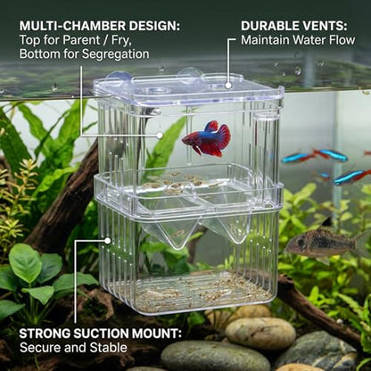 Aquarium Breeder Box, Breeder Box for Fish Tank 2 Layer Transparent Aquarium with Sucrion Cups Plastic Fish Breeding Boxes for Small Shrimp Clown Guppies