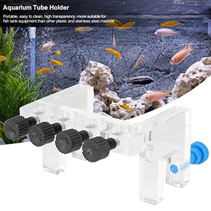 Acrylic Aquarium Hose Holder, Fish Tank Tube Clamp for 10mm Dia Water Pipe, High Transparency Hose Organizer with 4 Hole Positions, Easy to Install and Clean, Universal Fit for AQU