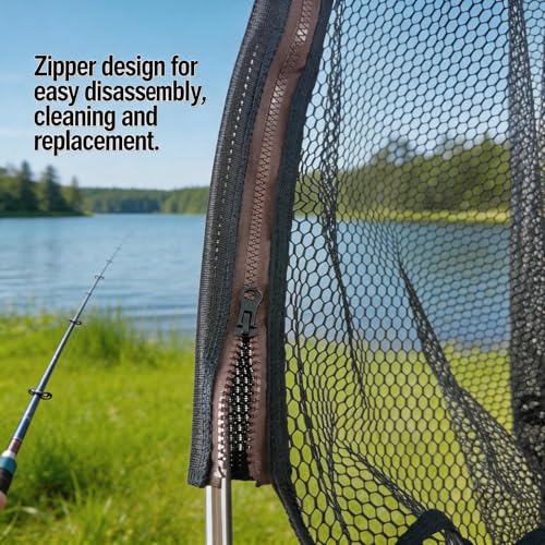 TyQuirlyn Heavy-Duty Stainless Steel Landing Net - 20"x24" Rubber Mesh, Nano-Coated Nylon Resin Zipper Edge, 83" Telescopic Pin & Ring Lock Handle, 55lbs for Kayak Boat Salt & Fresh Water