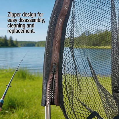TyQuirlyn Heavy-Duty Stainless Steel Landing Net - 20"x24" Rubber Mesh, Nano-Coated Nylon Resin Zipper Edge, 83" Telescopic Pin & Ring Lock Handle, 55lbs for Kayak Boat Salt & Fresh Water