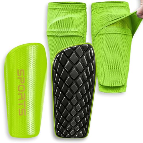LPONJAR Soccer Shin Guards for Kids Youth Adults | Shin Pads and Sleeves, Optimized Insert Pocket, For Boys Girls Men Women, For Football Games, Protective Soccer Equipment - color: Green, size: Small ( 3'3" - 4'3" Tall )