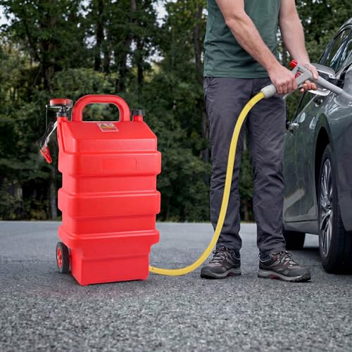 16 Gallon Fuel Caddy with 3.8 GPM Pump, 60L Portable Fuel Storage Caddy with Battery Powered Pump, Red - size: 16Gallon 3.8GPM