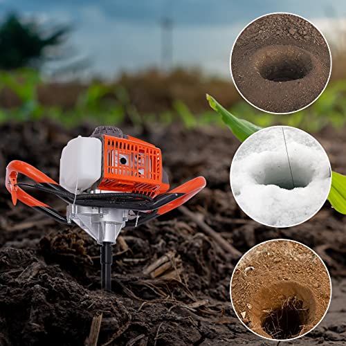 Dyrabrest 71CC Petrol Earth Auger Post Hole Digger Auger with 3 Drills （Ground Drill 4"/ 6"/ 8" Bits ）+ Extension Bar 12"