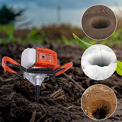 Dyrabrest 71CC Petrol Earth Auger Post Hole Digger Auger with 3 Drills （Ground Drill 4"/ 6"/ 8" Bits ）+ Extension Bar 12"