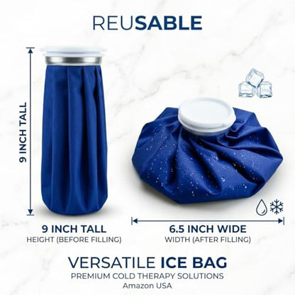 Reusable Ice Pack for Injuries, Hot and Cold Therapy Bag with Wide Mouth Cap, Cold Compress and Hot Water Bag for Knee, Shoulder, Back, Neck Pain Relief, Sprains, Swelling, Sports Injury