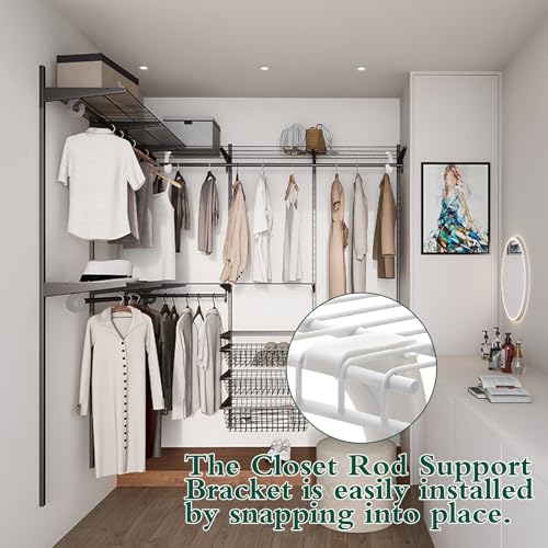 4Pcs Hanging Closet Rod Support,3/4 Closet Shelf Rod Holder,Sturdy J-Shaped Closet Brackets for Hanging Clothes,Cabinets Storage and Curtain