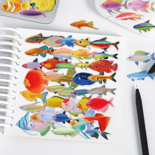 50PCS Aquarium Fish Stickers,Waterproof Vinyl Clear Transparent Freshwater Stickers Decals for Water Bottle Laptop