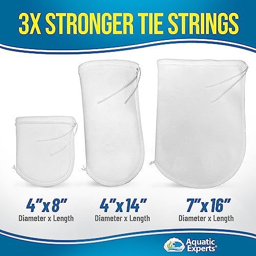 Aquatic Experts 200 Micron Drawstring Filter Socks – Ring-Free Design for Sumps, Saltwater & Freshwater Aquariums, Custom Made in USA (4" x 14", 4 Pack)