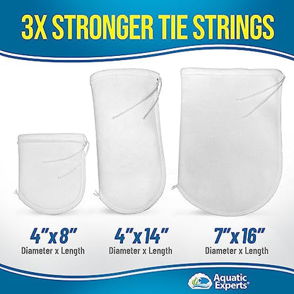 Aquatic Experts 200 Micron Drawstring Filter Socks – Ring-Free Design for Sumps, Saltwater & Freshwater Aquariums, Custom Made in USA (4" x 14", 4 Pack)