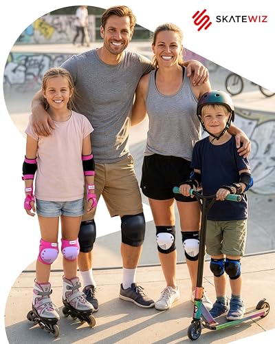 SKATEWIZ Skateboard Pads Protective Gear Set for Kids and Adults - Smash - Roller Skate Pads [6pc] with Wrist Guards - Skating Protective Gear - Roller Derby - color: Blue Purple, size: M/L - Kids/Teens