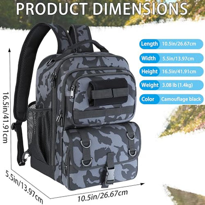 Fishing Backpack with Tackle Boxes,Fishing Sling Tackle Bag with Rod Holder Waterproof Fishing Bag with Fishing Gear, Fishing Gifts for Men Women Gear Combo Kit,Camouflage Gray - color: Camouflage Gray