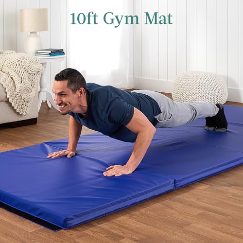Best Choice Products 10ftx4ftx2in Folding Gym Mat 4-Panel Exercise Gymnastics Aerobics Workout Fitness Floor Mats w/Carrying Handles - color: Blue w/Beam
